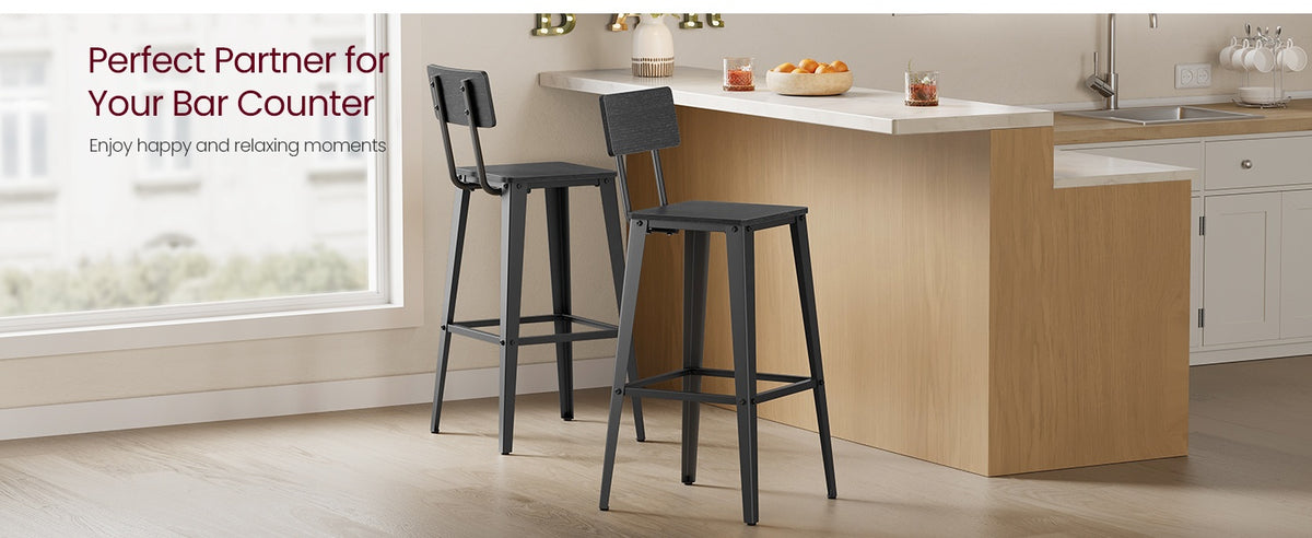 Set Of 2 Bar Stools With Footrest And Curved Backrest, Industrial Design - product photo 45