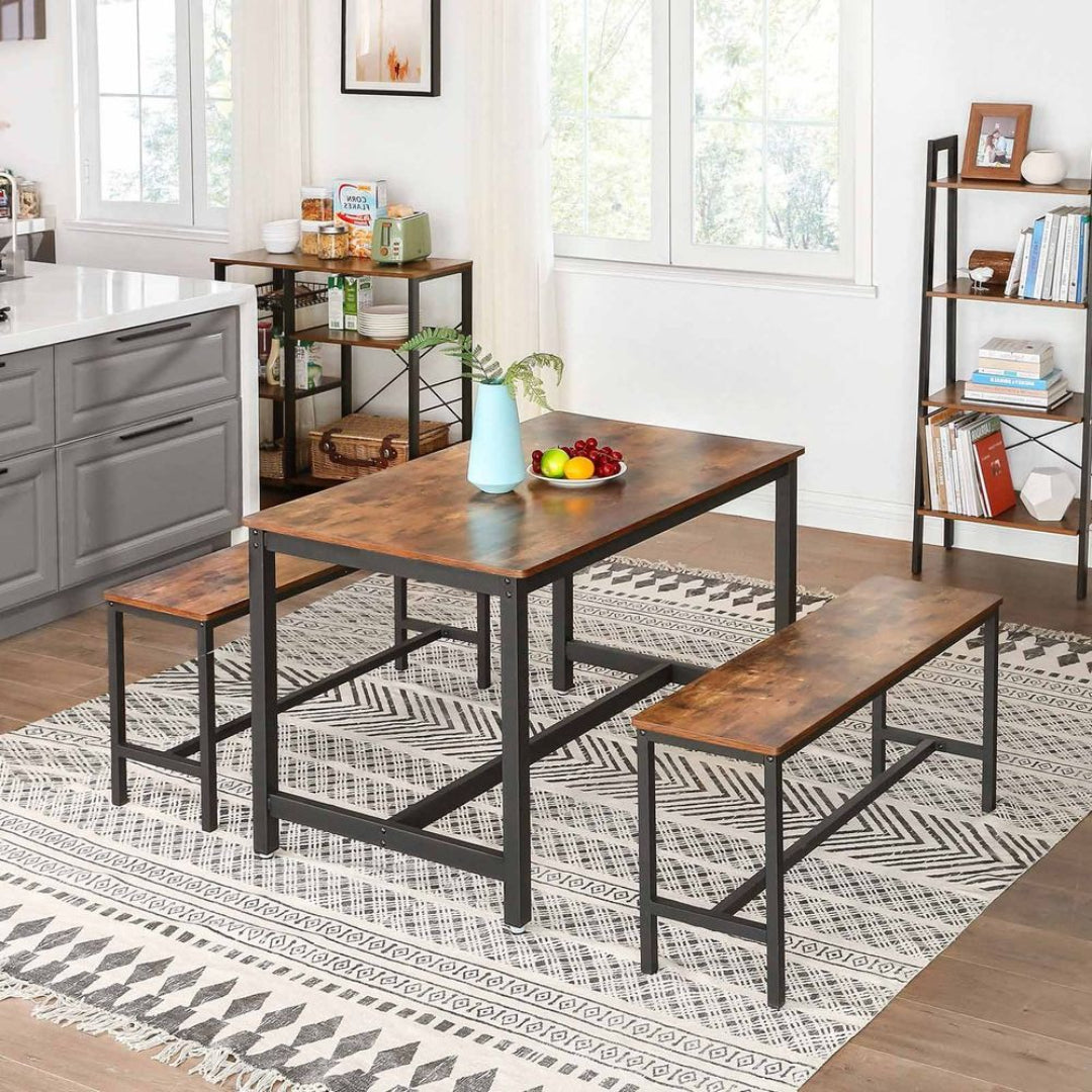 Set of 2 Dining Table Benches with Rustic Wood Top and Metal Frame – product view 4 | Ridgefield Furniture