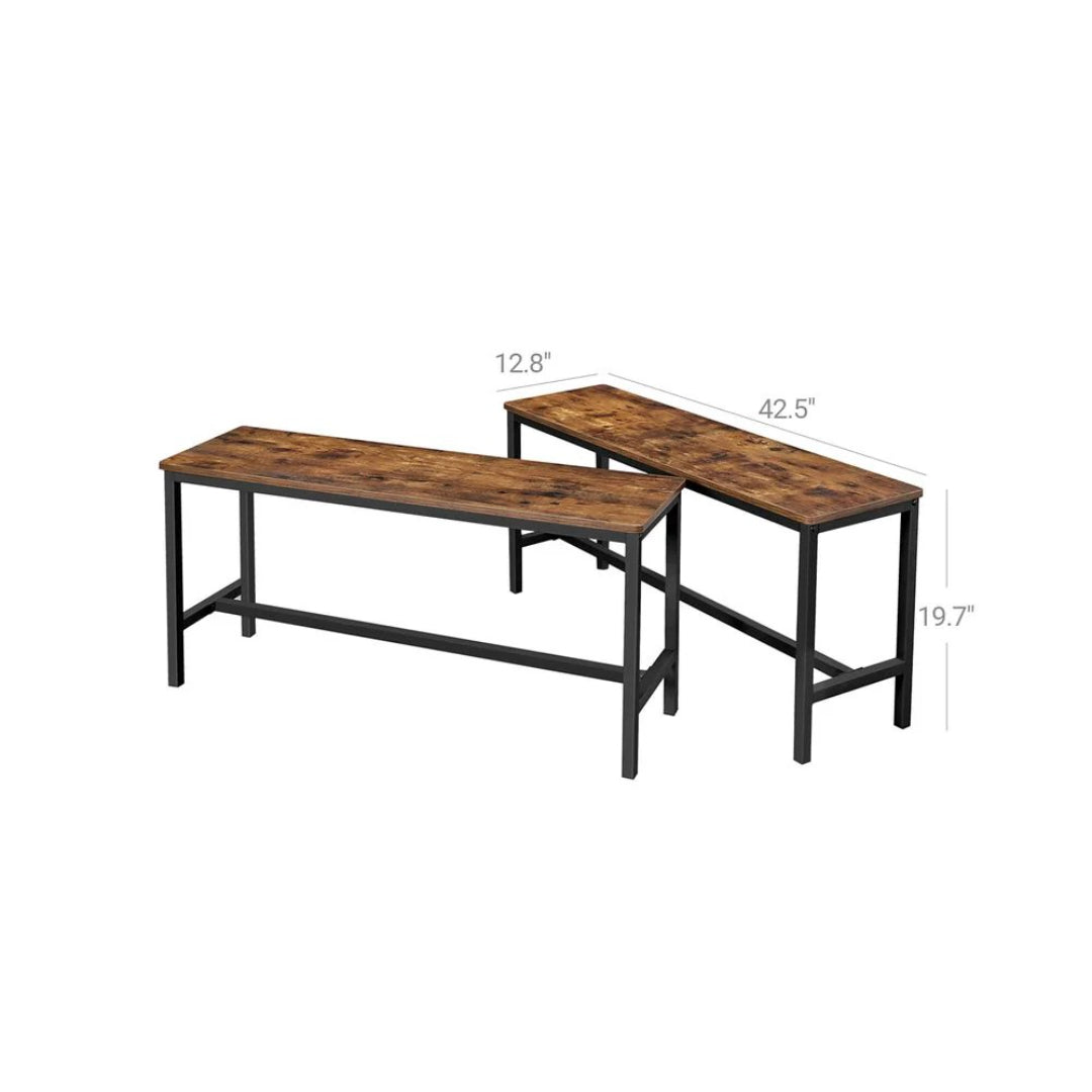 Set of 2 Dining Table Benches with Rustic Wood Top and Metal Frame – product view 6 | Ridgefield Furniture