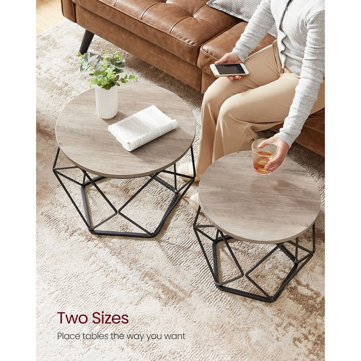 Set Of 2 Round Coffee Tables, Nesting Side Tables 19.7 And 23.6 Inch - product photo 49