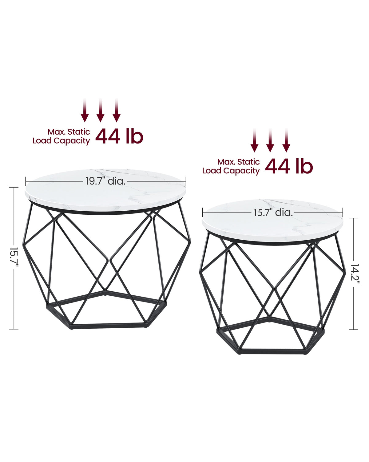 Set Of 2 Round Coffee Tables, Nesting Side Tables 19.7 And 23.6 Inch - product photo 58