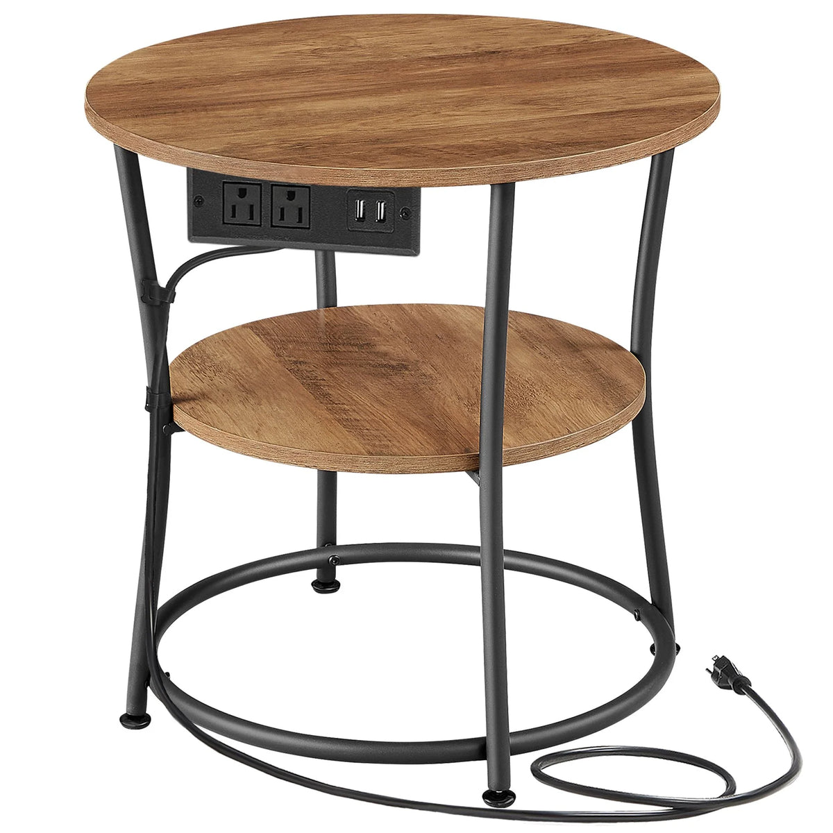 Side Table, 2-Tier Round End Table With Power Outlets - ULET077K02