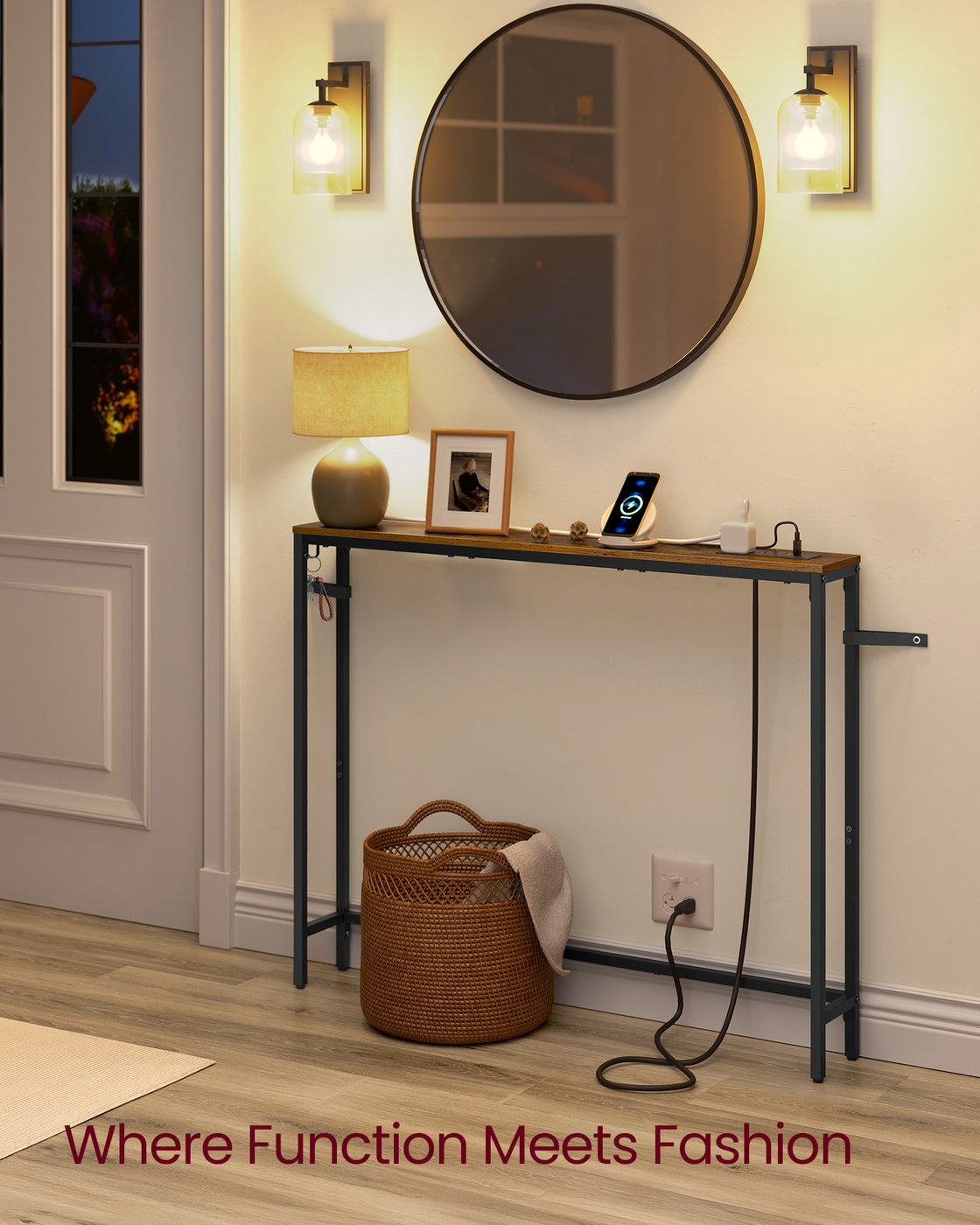 Slim Console Table With Power Outlet And Hook - product photo 04