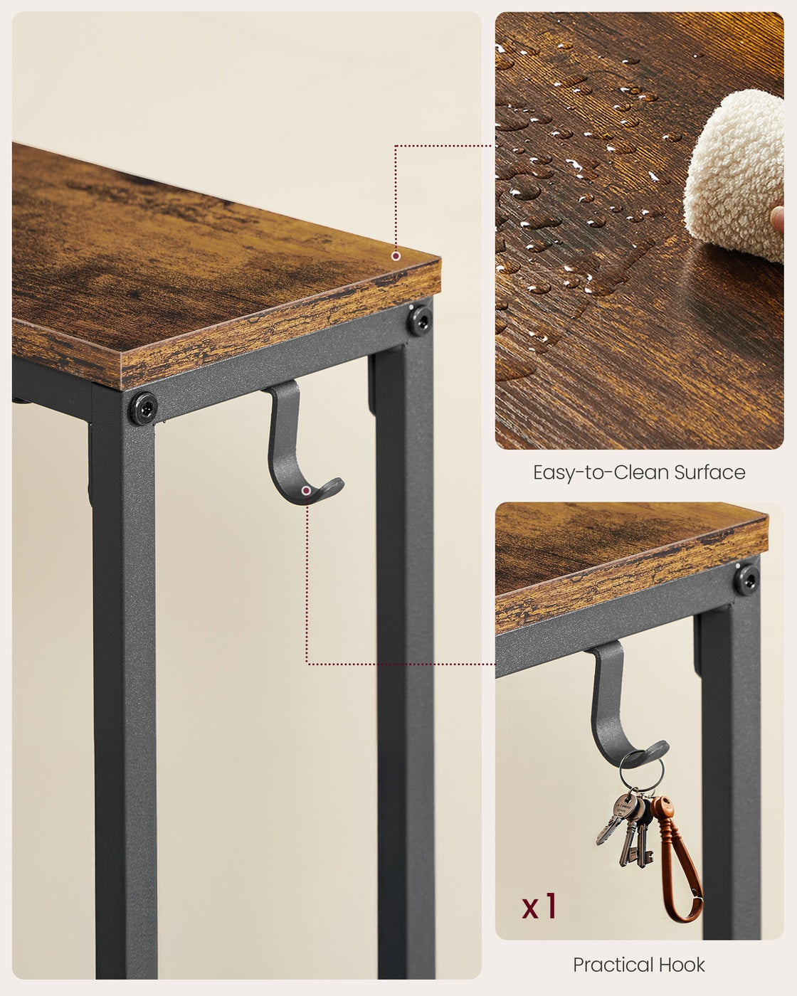 Slim Console Table With Power Outlet And Hook - product photo 06