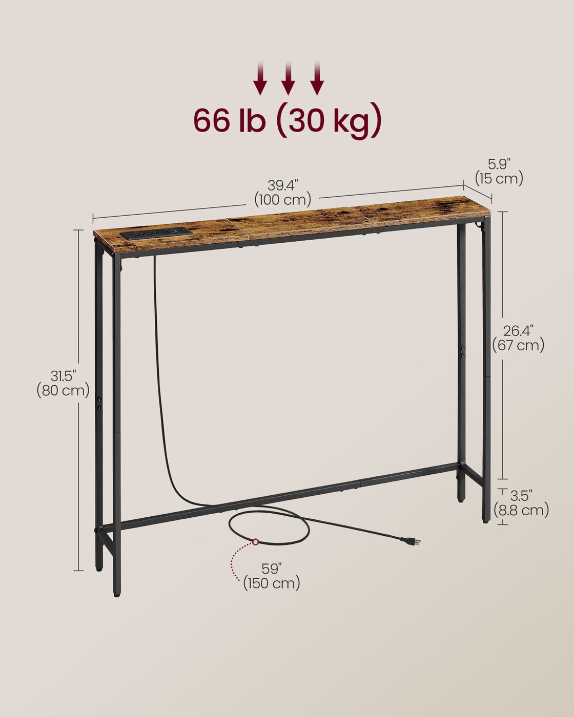 Slim Console Table With Power Outlet And Hook - product photo 11