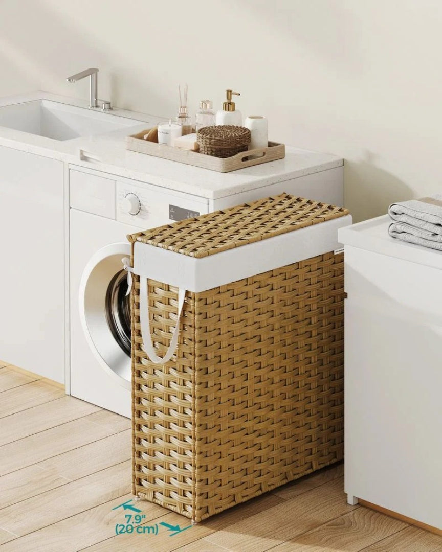 Slim Laundry Hamper With Lid 14.5 Gallon Rattan Basket – product view 4 | Ridgefield Furniture
