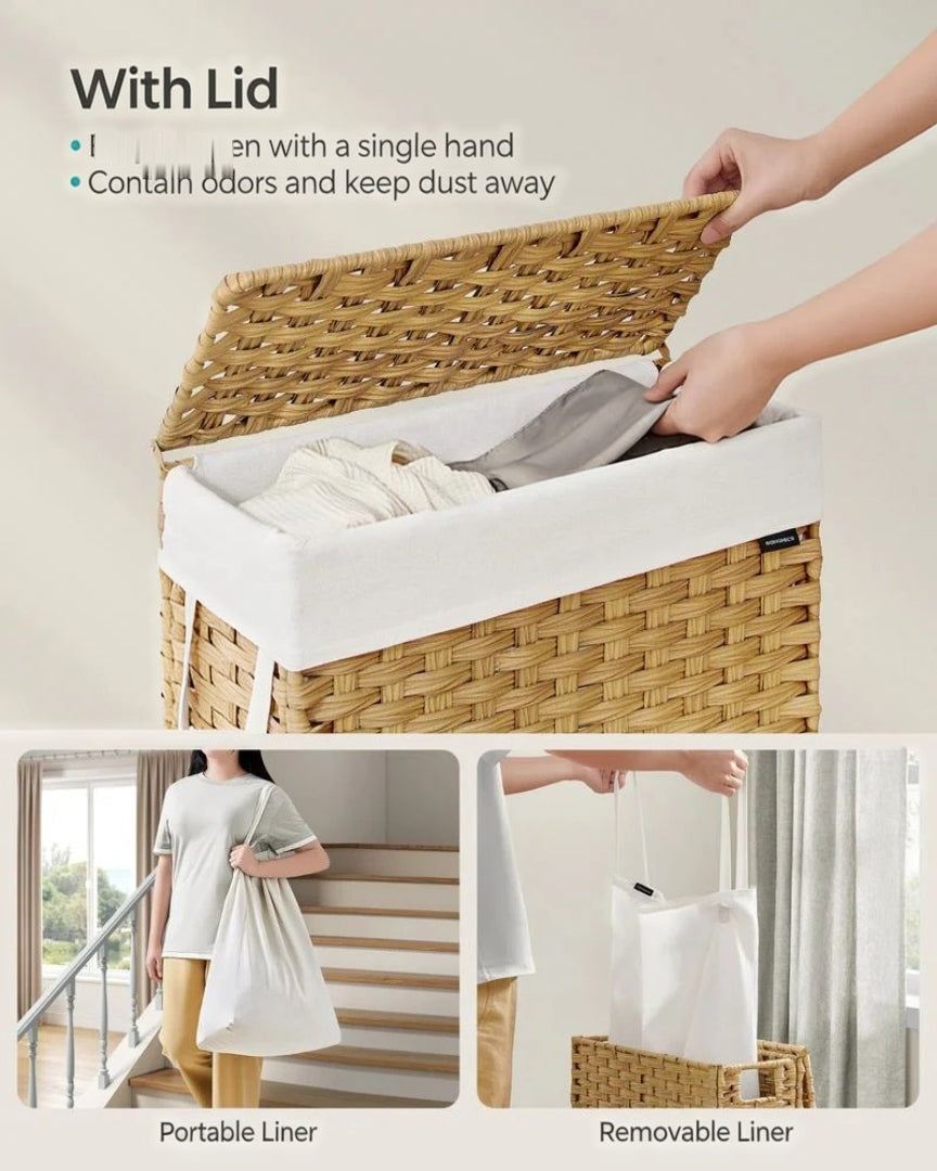 Slim Laundry Hamper With Lid 14.5 Gallon Rattan Basket – product view 5 | Ridgefield Furniture