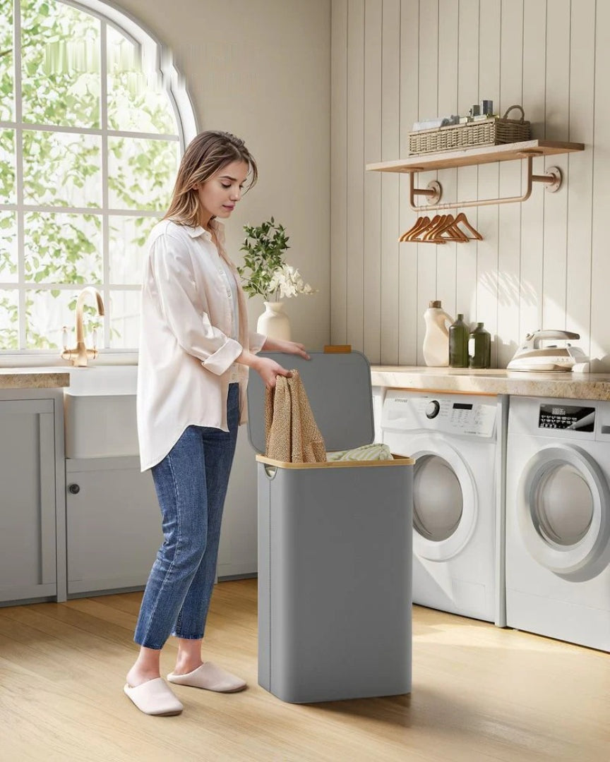 Slim Laundry Hamper With Lid 34.3 Gallon 2 Section Sorter – product view 22 | Ridgefield Furniture