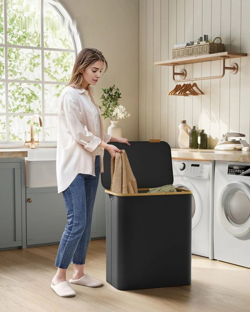 Slim Laundry Hamper With Lid 34.3 Gallon 2 Section Sorter – product view 30 | Ridgefield Furniture
