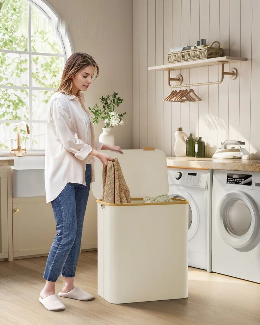 Slim Laundry Hamper With Lid 34.3 Gallon 2 Section Sorter – product view 35 | Ridgefield Furniture