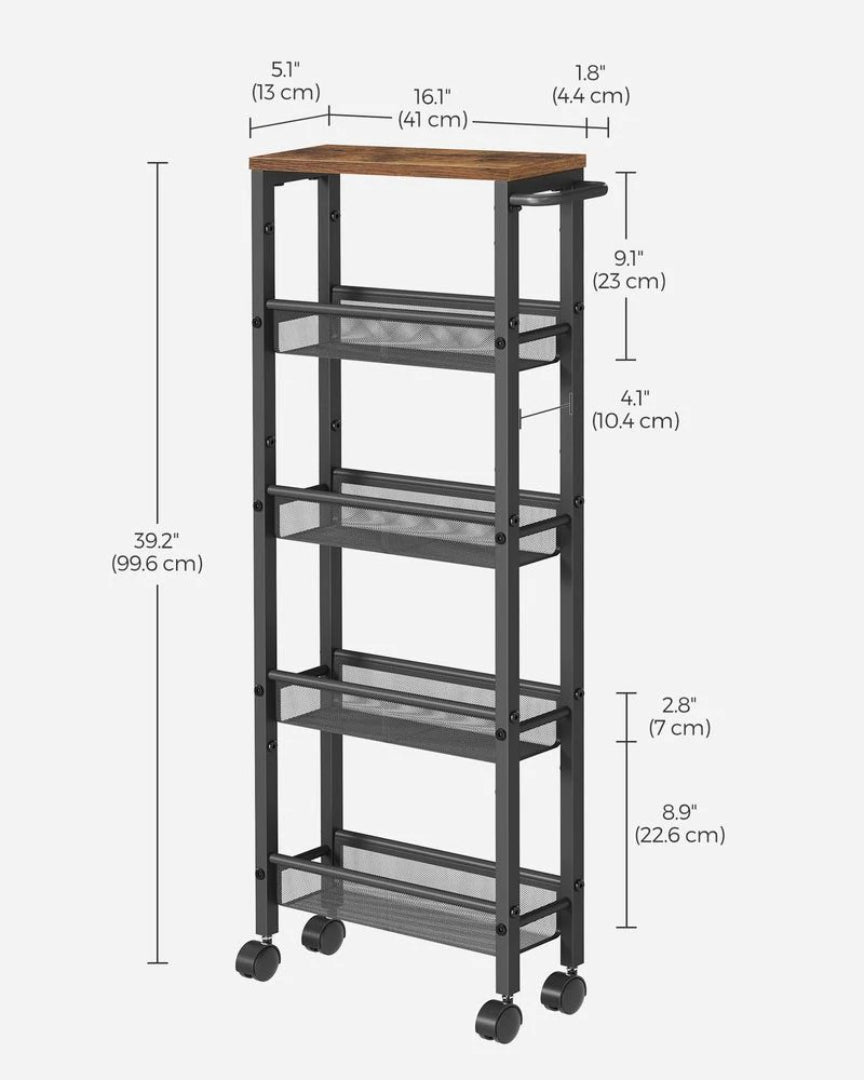 Slim Rolling Storage Cart 4 Or 5 Tier Narrow Utility – product view 24 | Ridgefield Furniture