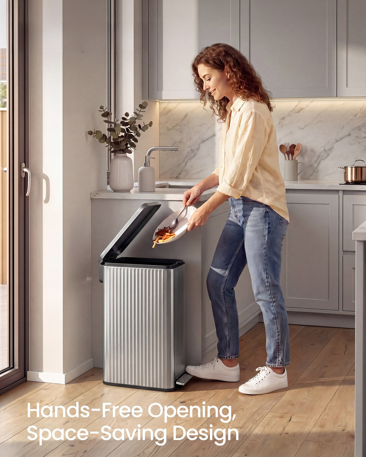 Slim Stainless Steel Trash Can With Lid And Removable Inner Bucket - product photo 52