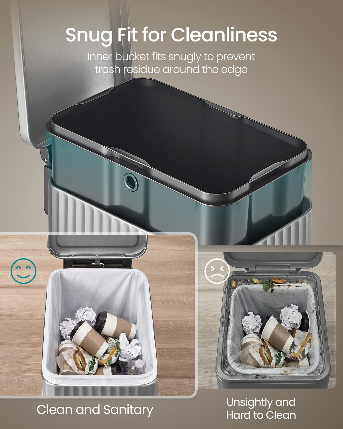 Slim Stainless Steel Trash Can With Lid And Removable Inner Bucket - product photo 56