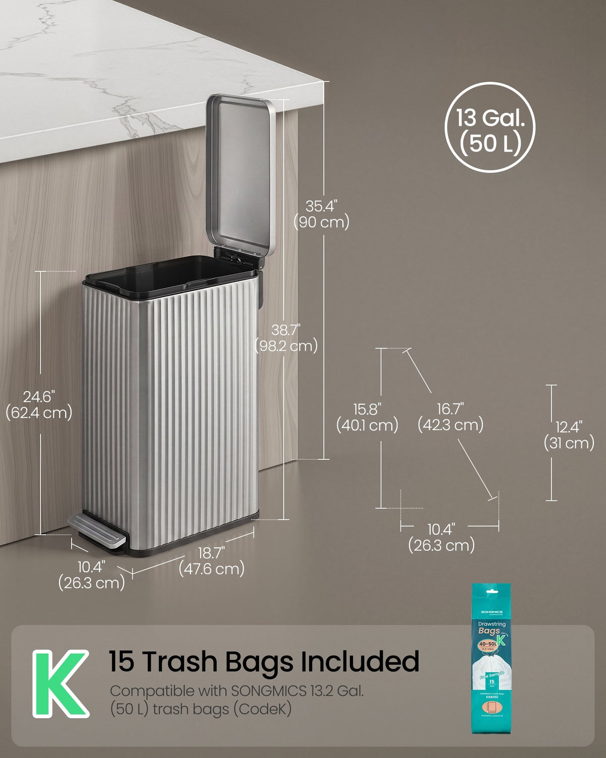 Slim Stainless Steel Trash Can With Lid And Removable Inner Bucket - product photo 57