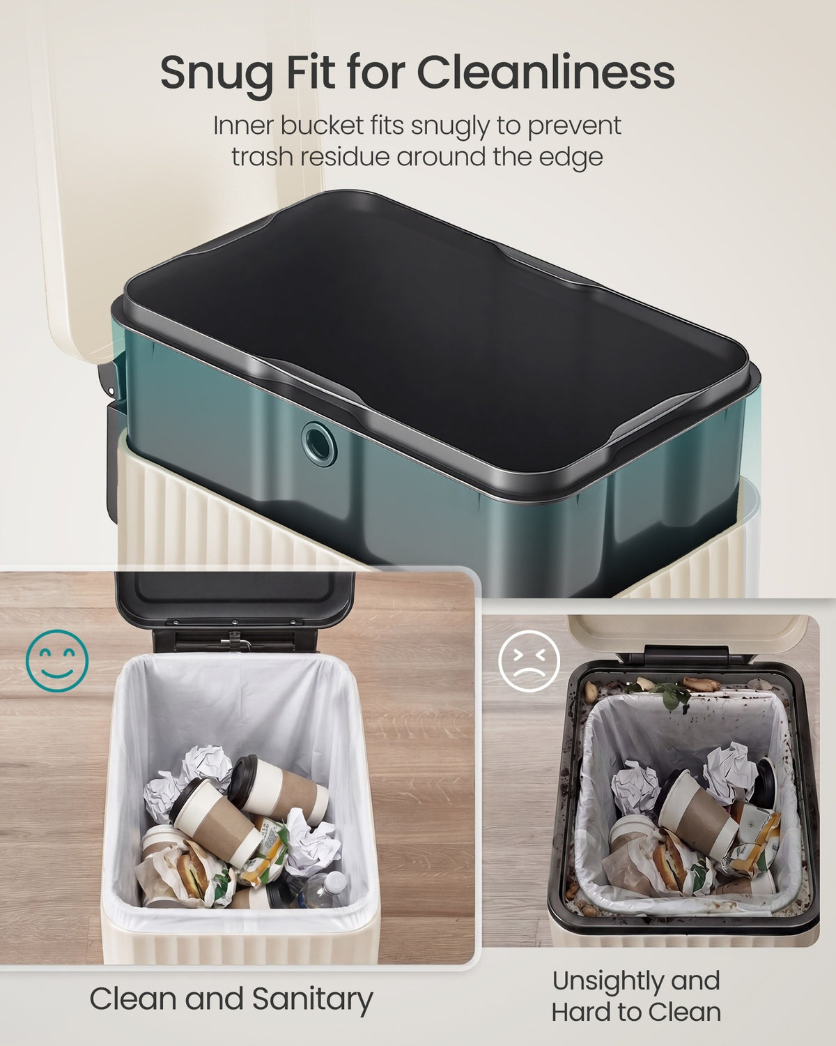 Slim Stainless Steel Trash Can With Lid And Removable Inner Bucket - product photo 63