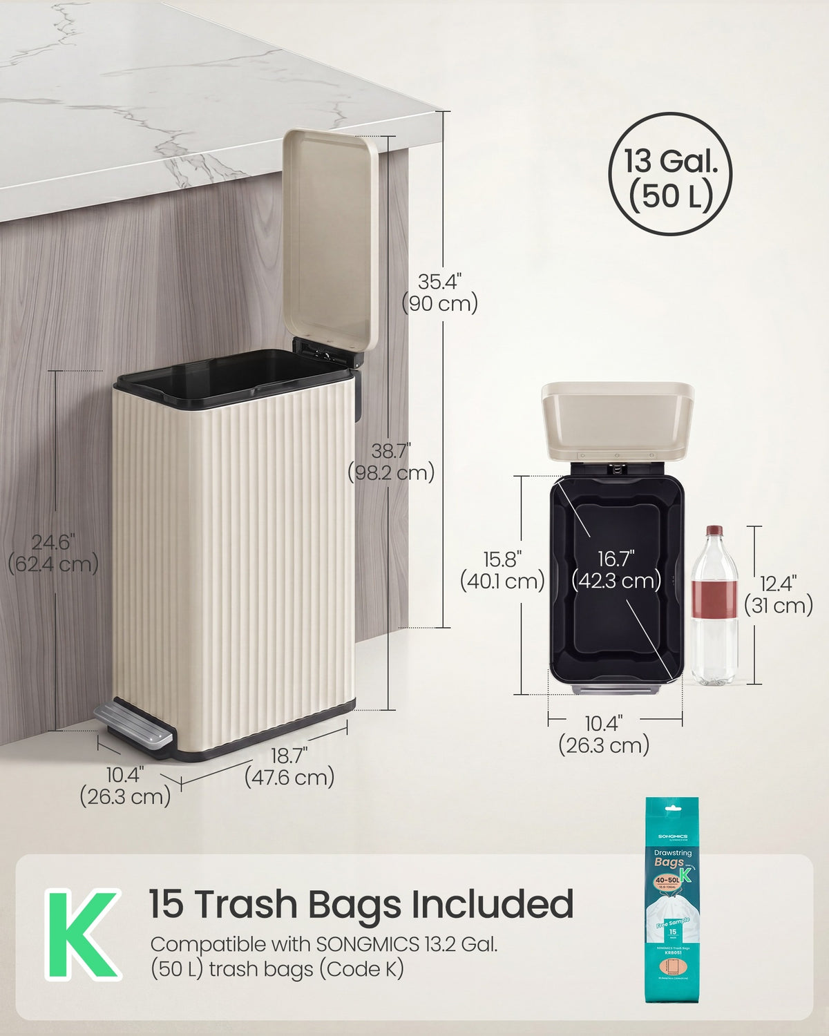 Slim Stainless Steel Trash Can With Lid And Removable Inner Bucket - product photo 64