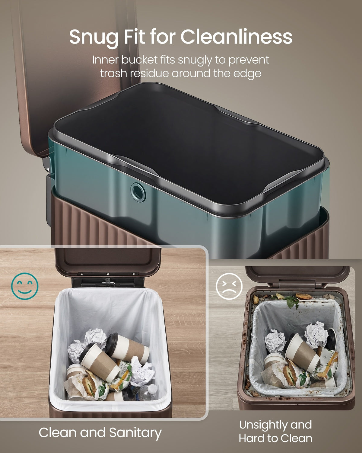 Slim Stainless Steel Trash Can With Lid And Removable Inner Bucket - product photo 70
