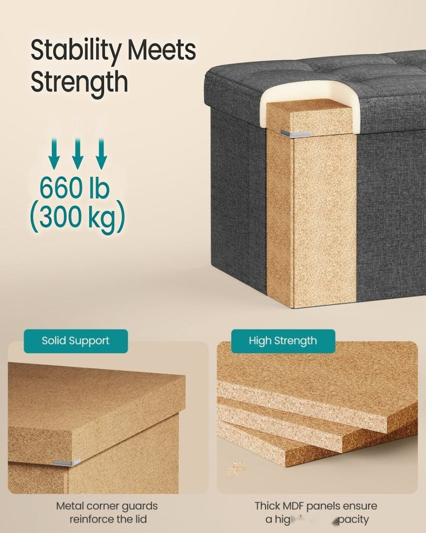 30 Inch Folding Storage Ottoman Bench With Lid & Storage Organizer – product view 7 | Ridgefield Furniture