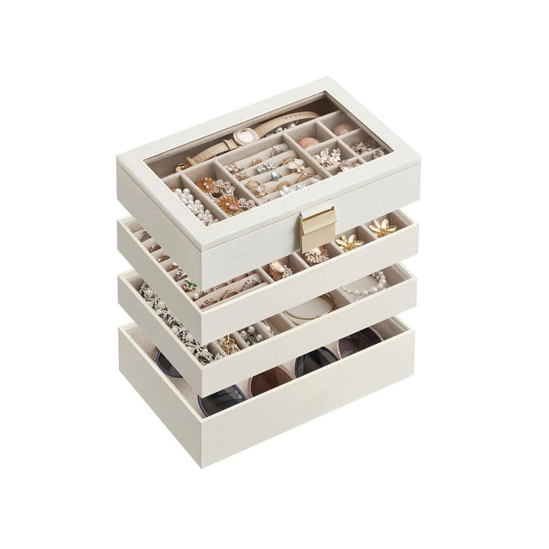 Stackable Jewelry Organizer Trays With Glass Lid 2 To 6 Tier – product view 2 | Ridgefield Furniture