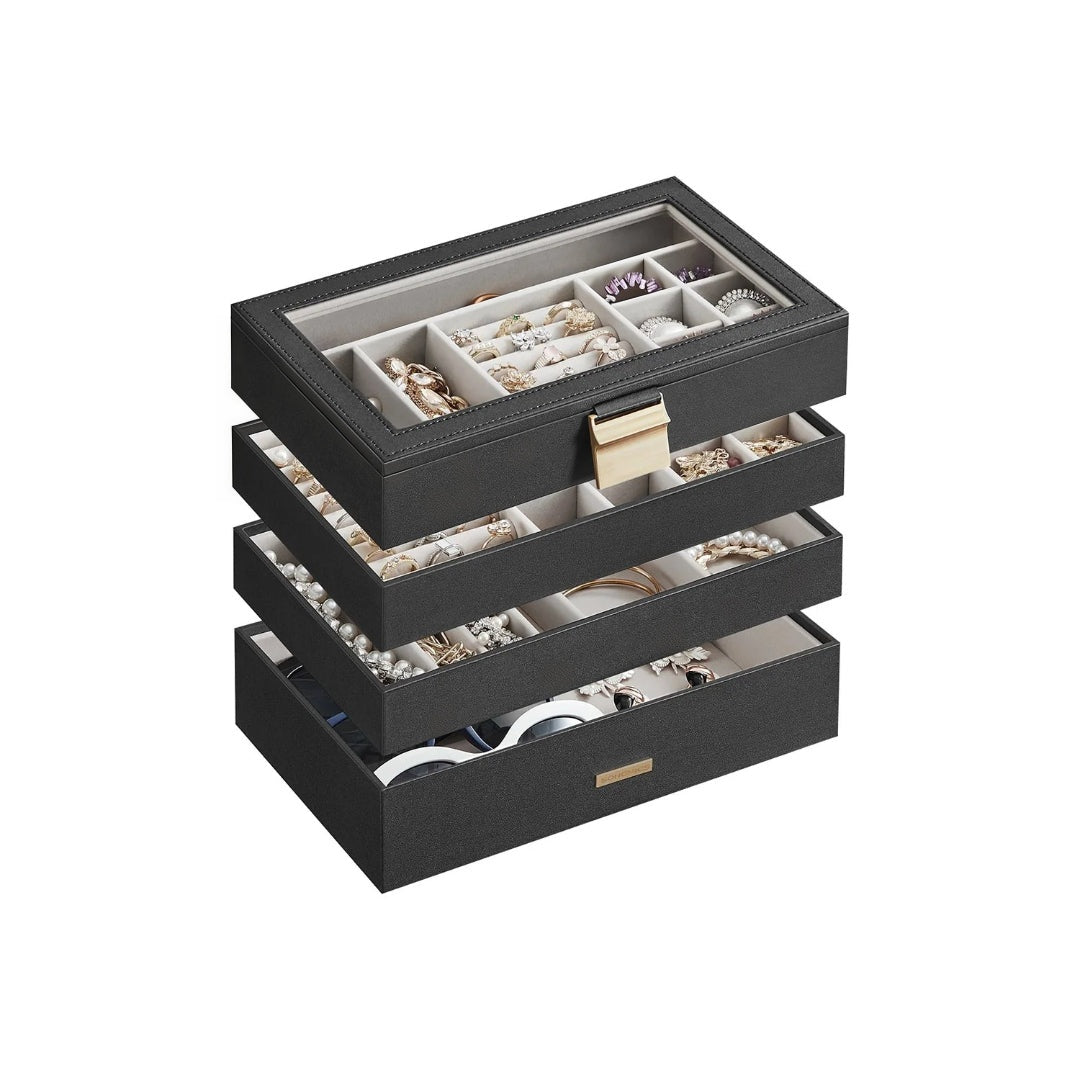 Stackable Jewelry Organizer Trays With Glass Lid 2 To 6 Tier – product view 4 | Ridgefield Furniture