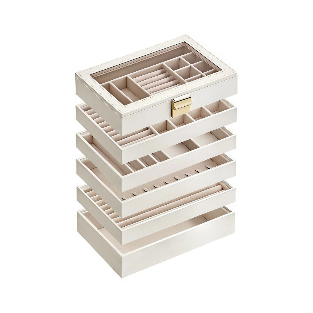 Stackable Jewelry Organizer Trays With Glass Lid 2 To 6 Tier – product view 7 | Ridgefield Furniture