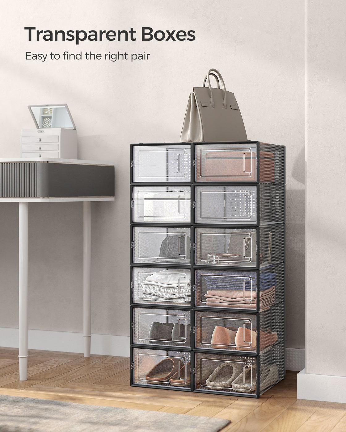 Stackable Shoe Storage Organizers, 12 Or 18 Count Clear Shoe Boxes - product photo 50