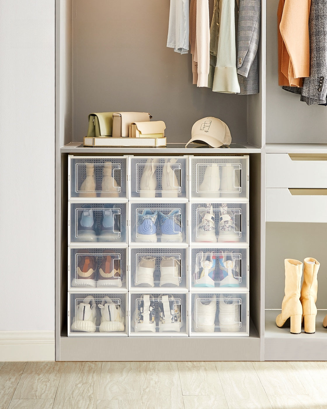 Stackable Shoe Storage Organizers, 12 Or 18 Count Clear Shoe Boxes - product photo 58