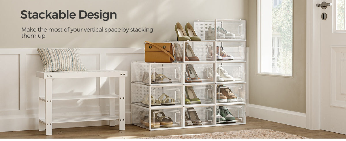 Stackable Shoe Storage Organizers, 12 Or 18 Count Clear Shoe Boxes - product photo 65