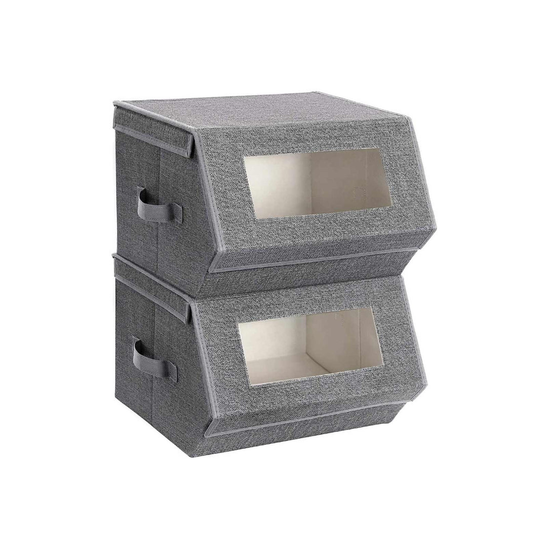 Stackable Storage Bins Set Of 2 Fabric Boxes With Lids – product view 1 | Ridgefield Furniture