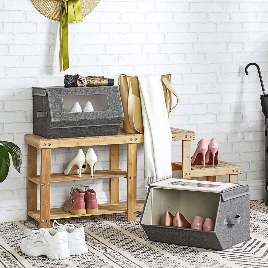 Stackable Storage Bins Set Of 2 Fabric Boxes With Lids – product view 5 | Ridgefield Furniture