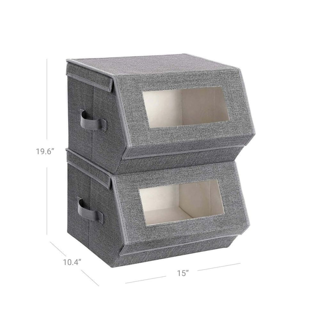Stackable Storage Bins Set Of 2 Fabric Boxes With Lids – product view 7 | Ridgefield Furniture
