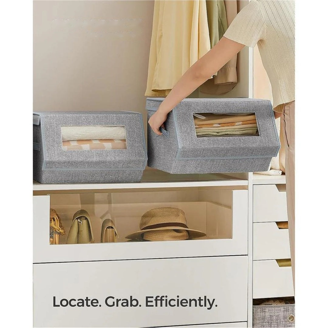 Stackable Storage Bins Set Of 2 Fabric Boxes With Lids – product view 8 | Ridgefield Furniture