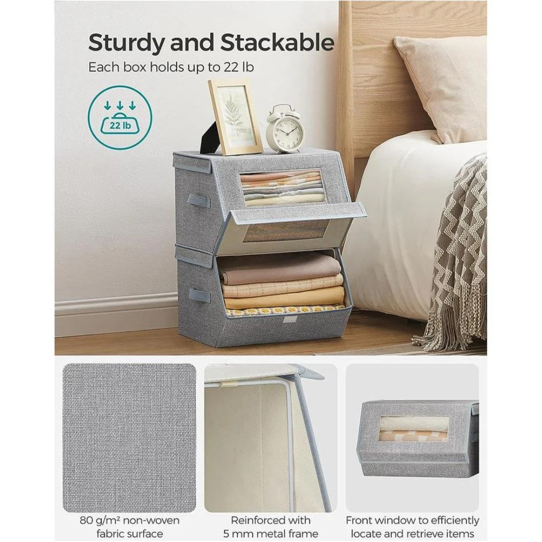 Stackable Storage Bins Set Of 2 Fabric Boxes With Lids – product view 9 | Ridgefield Furniture