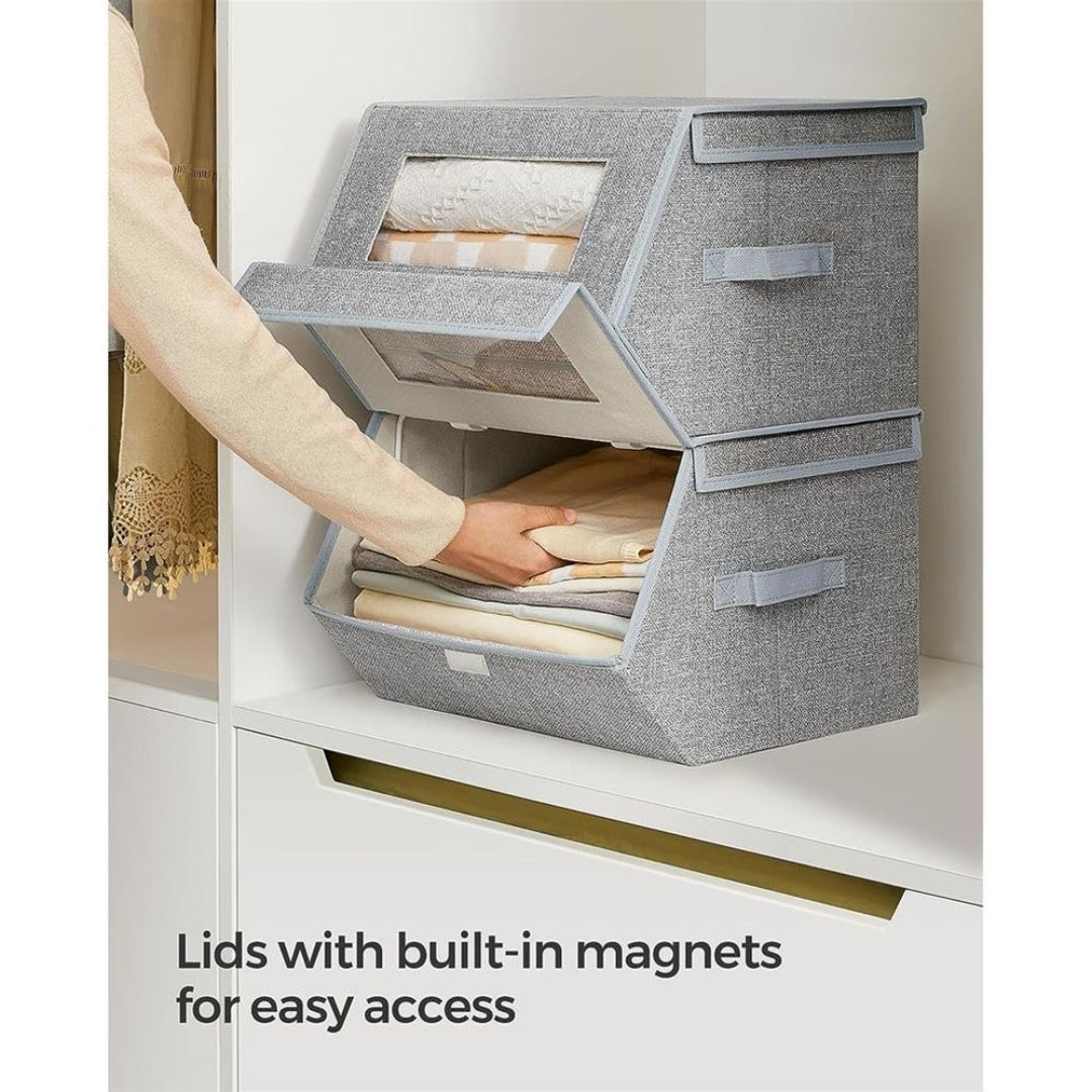 Stackable Storage Bins Set Of 2 Fabric Boxes With Lids – product view 10 | Ridgefield Furniture