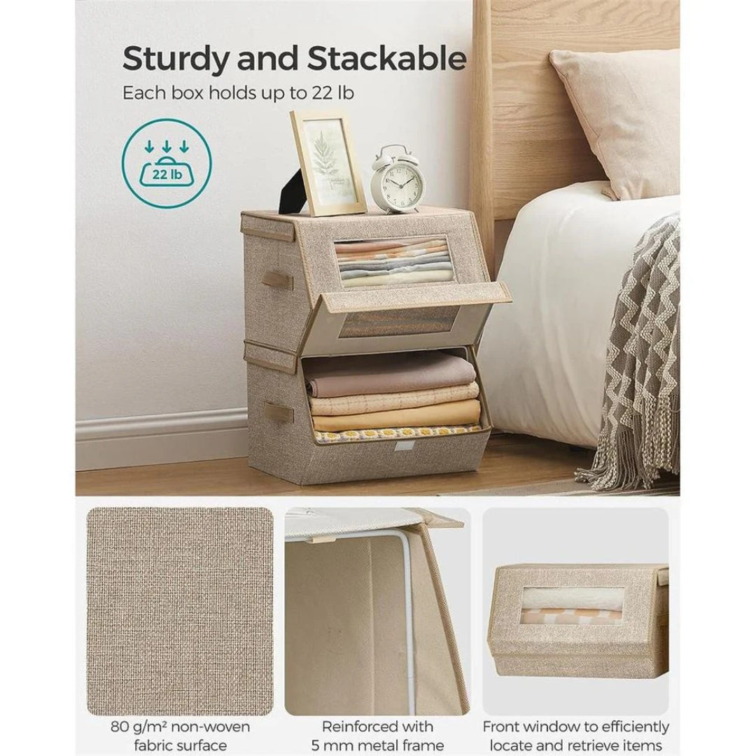 Stackable Storage Bins Set Of 2 Fabric Boxes With Lids – product view 12 | Ridgefield Furniture