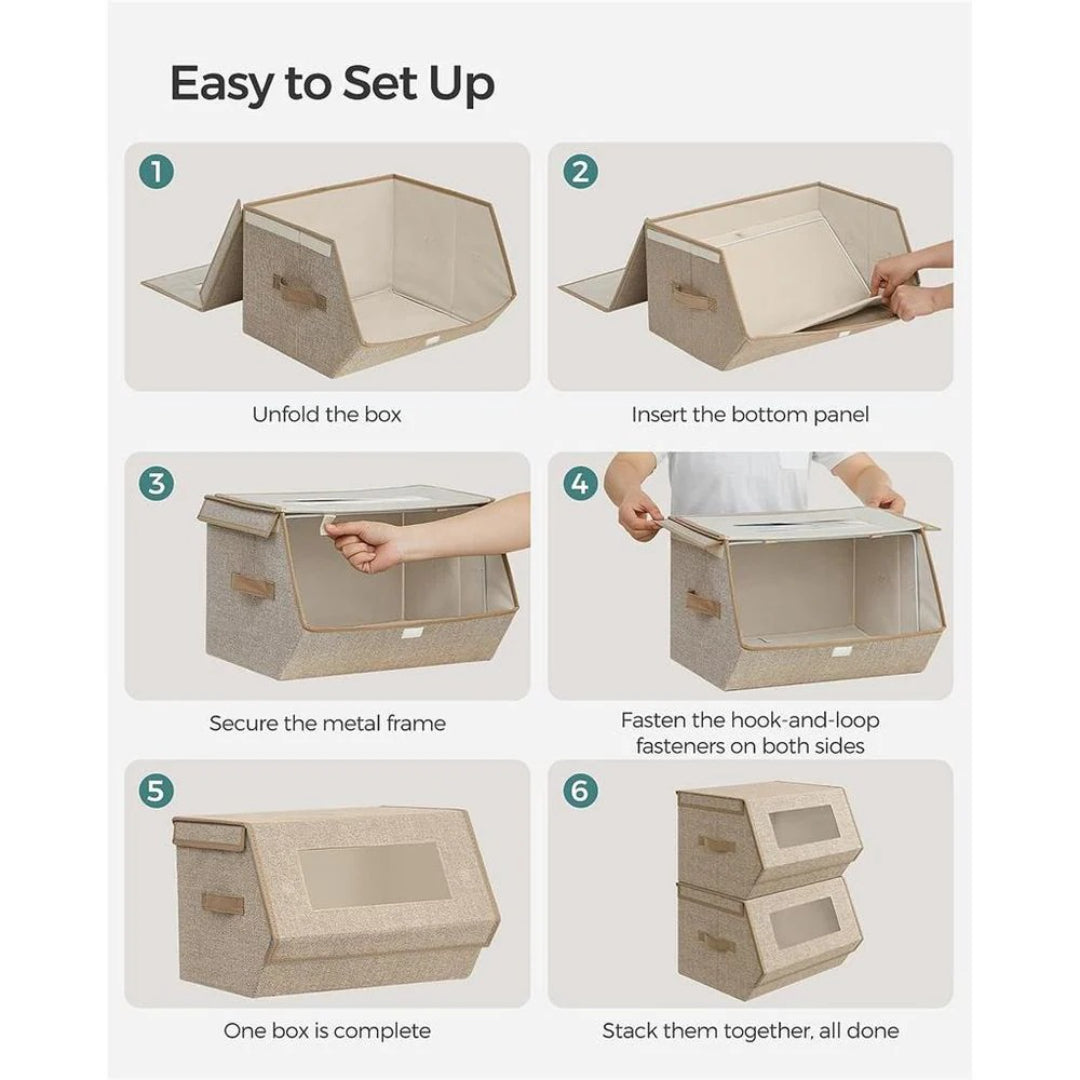 Stackable Storage Bins Set Of 2 Fabric Boxes With Lids – product view 14 | Ridgefield Furniture