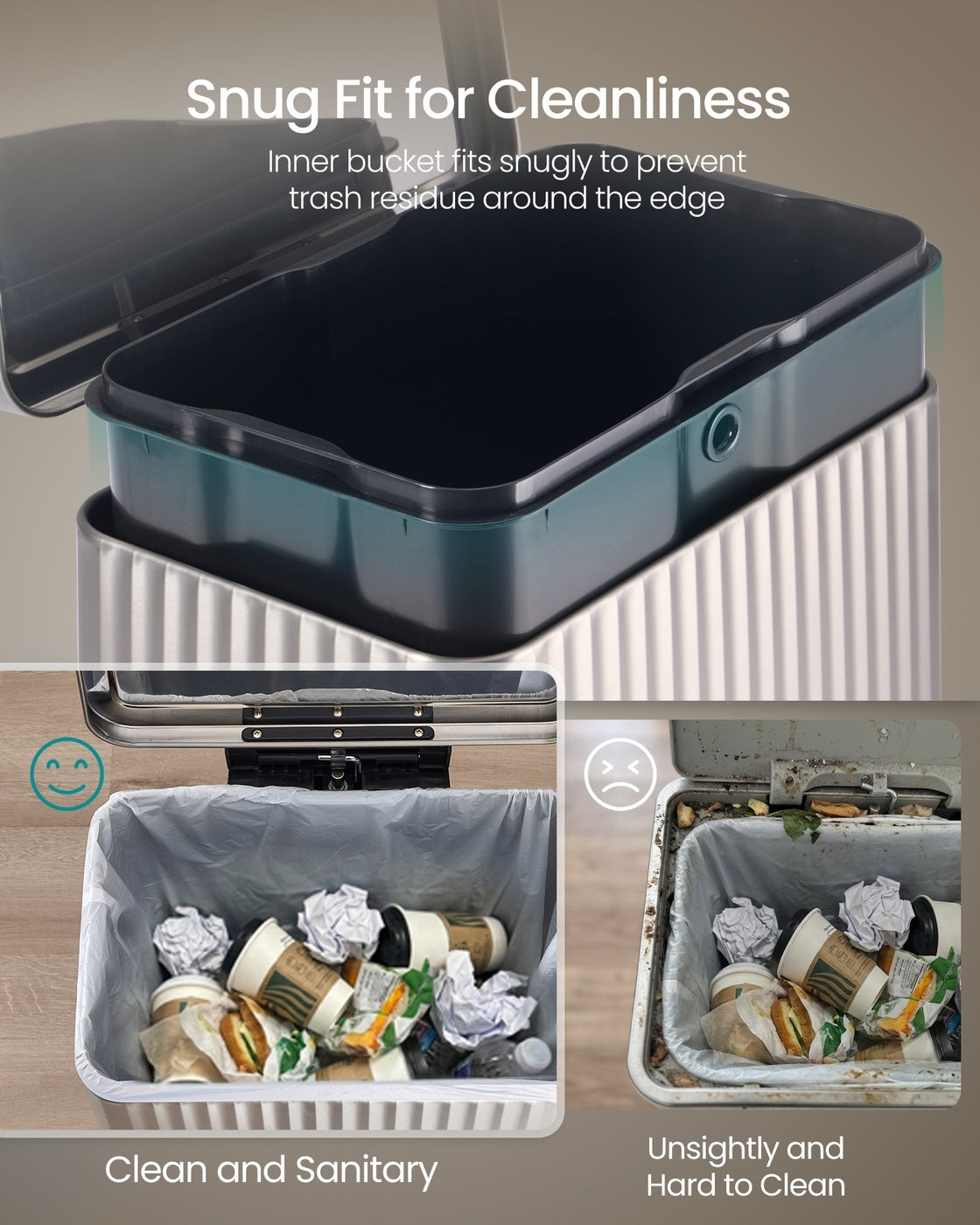 Stainless Steel Garbage Can With Lid And Removable Inner Bucket - product photo 13