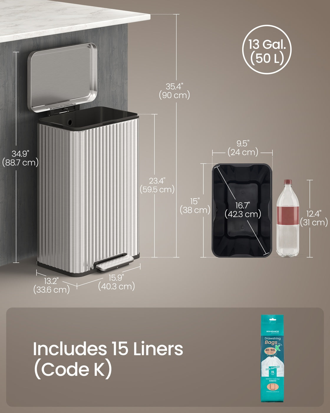 Stainless Steel Garbage Can With Lid And Removable Inner Bucket - product photo 15