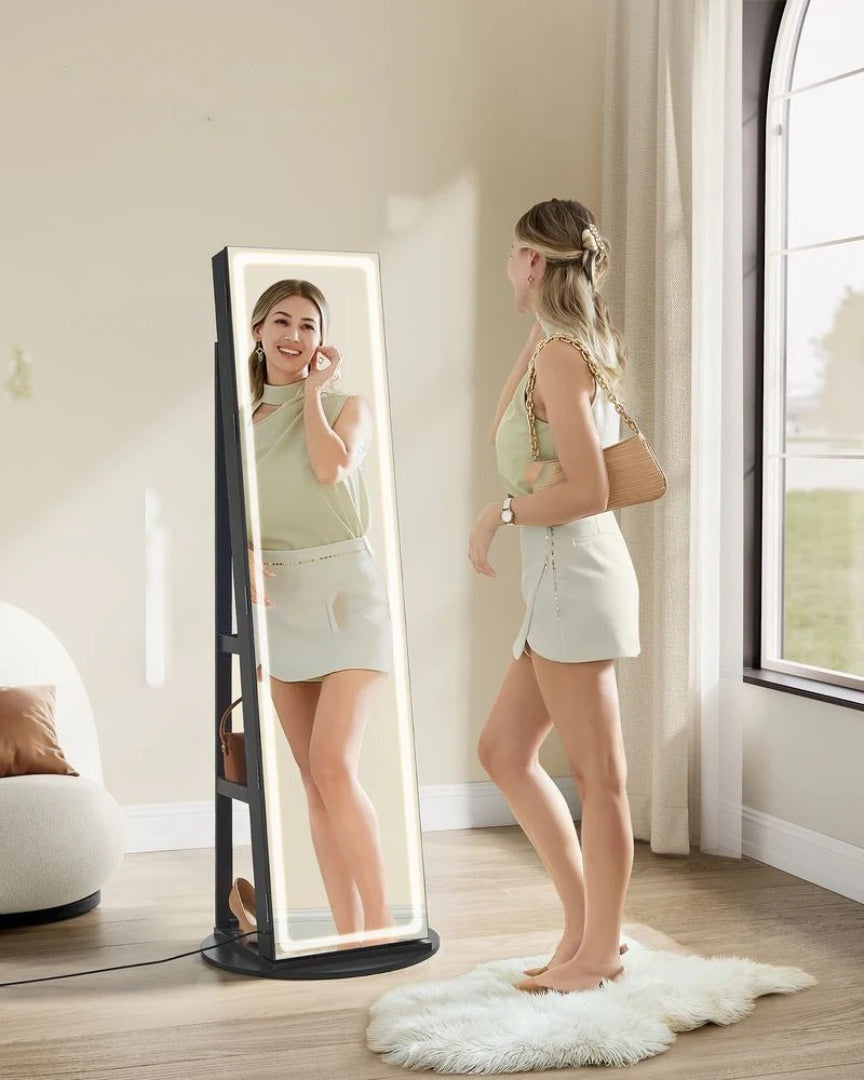 Standing Mirror Jewelry Cabinet With LED Lights And Storage – product view 5 | Ridgefield Furniture