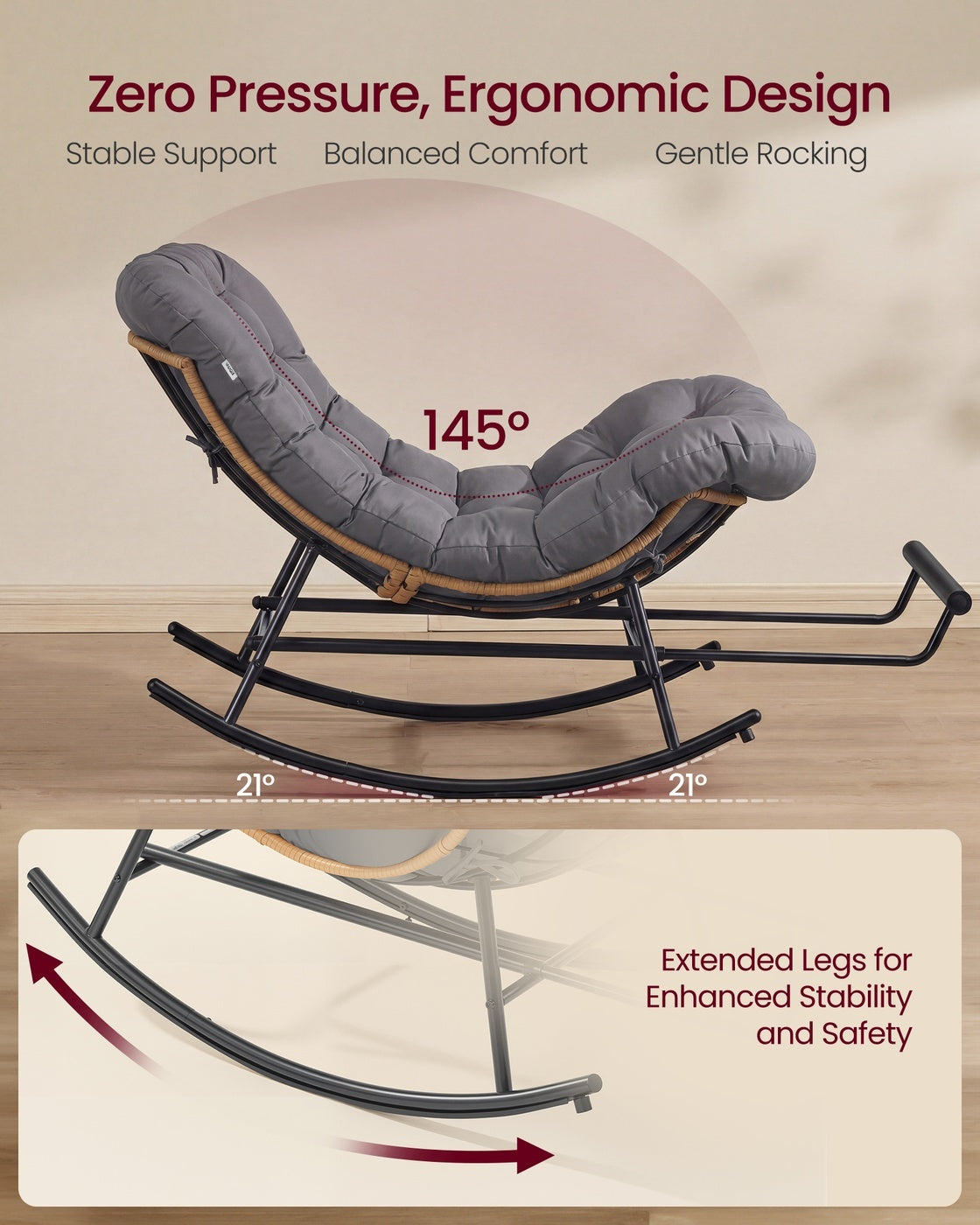 Steel Rocking Papasan Chair For Patio Bedroom Or Living Room - product photo 03
