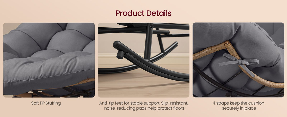 Steel Rocking Papasan Chair For Patio Bedroom Or Living Room - product photo 12