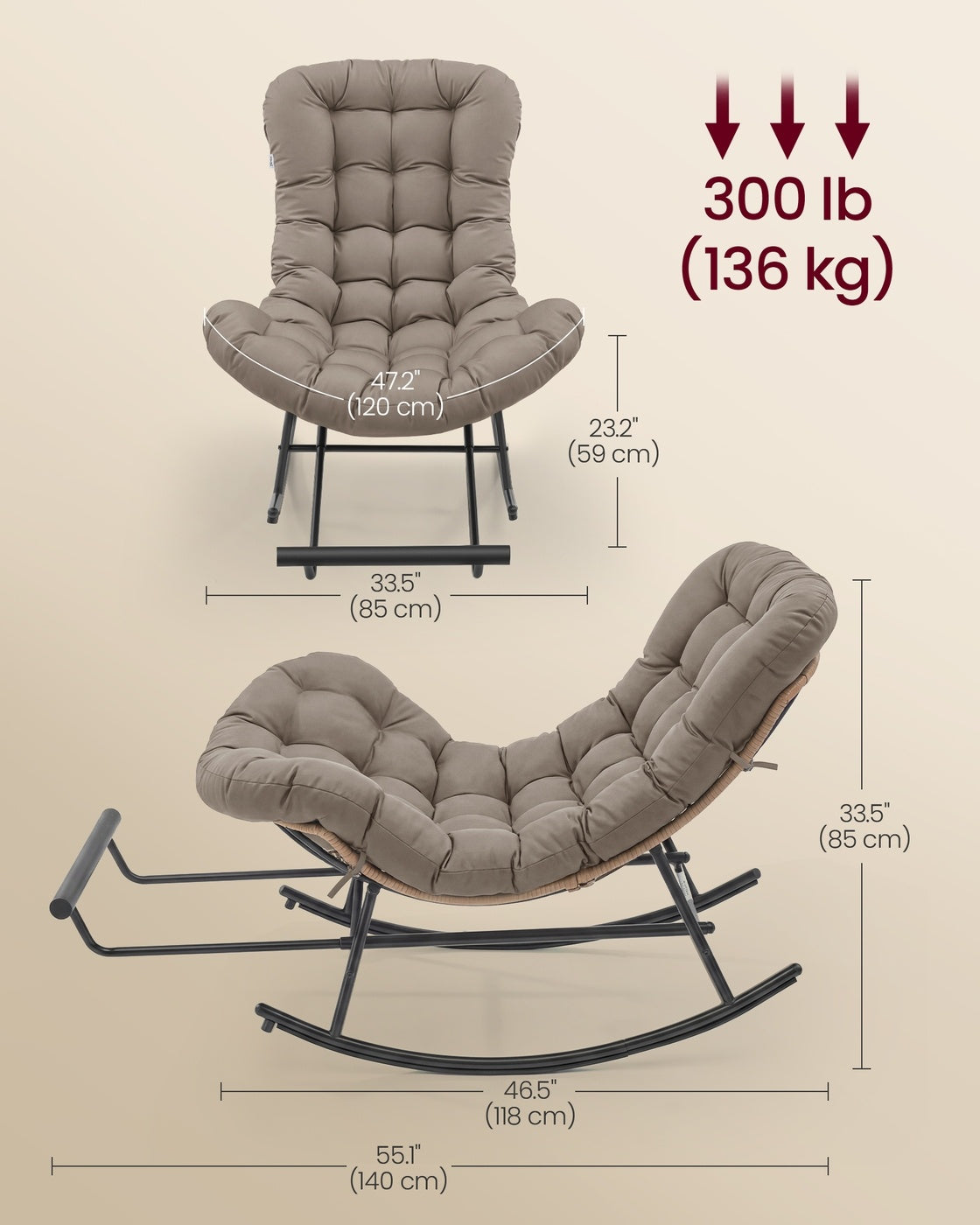 Steel Rocking Papasan Chair With Extendable Footrest For Patio Or Bedroom - product photo 21
