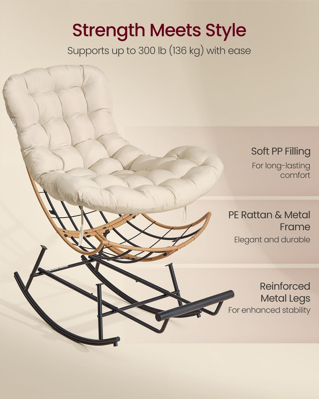 Steel Rocking Papasan Chair With Extendable Footrest For Patio Or Bedroom - product photo 26