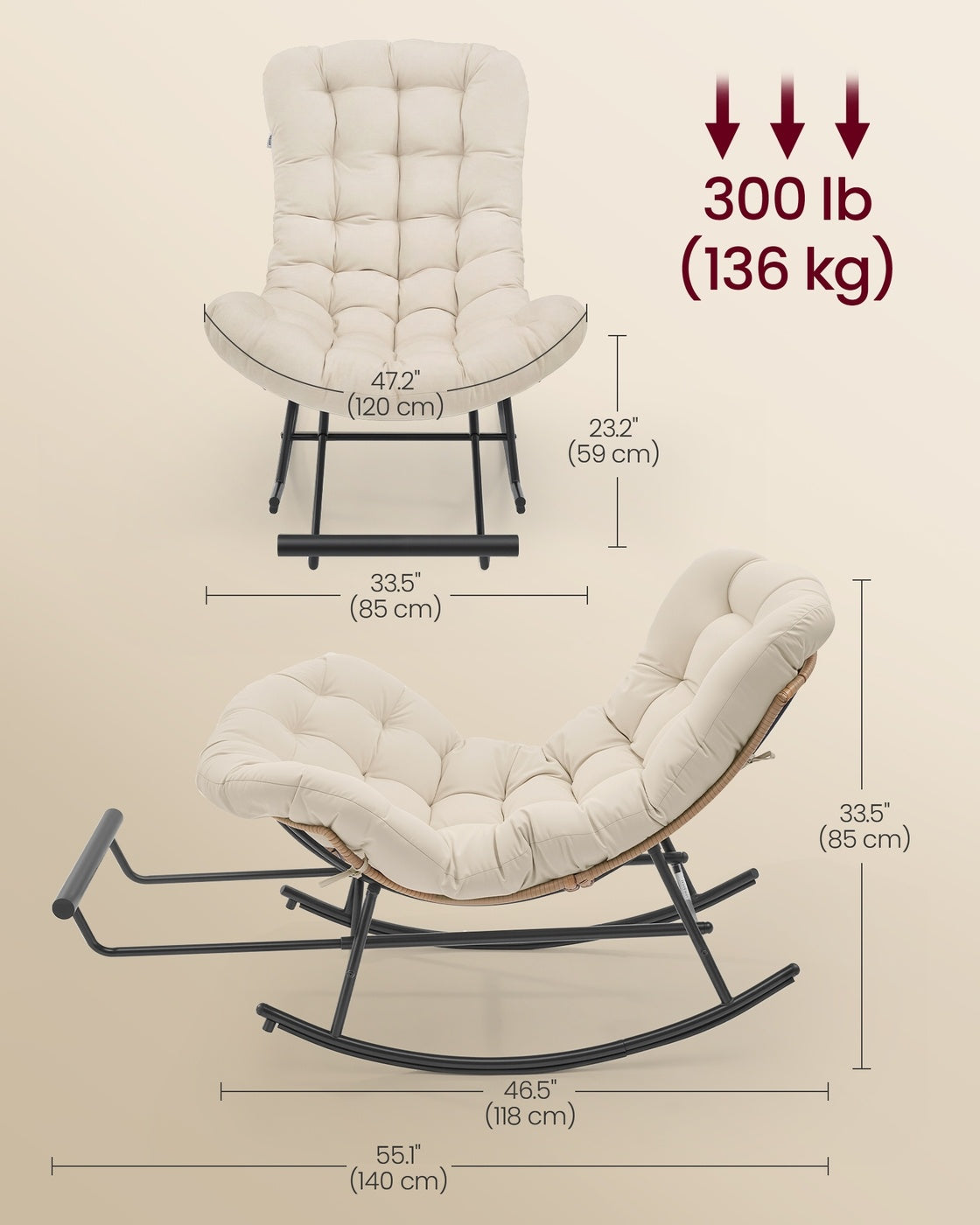 Steel Rocking Papasan Chair With Extendable Footrest For Patio Or Bedroom - product photo 27