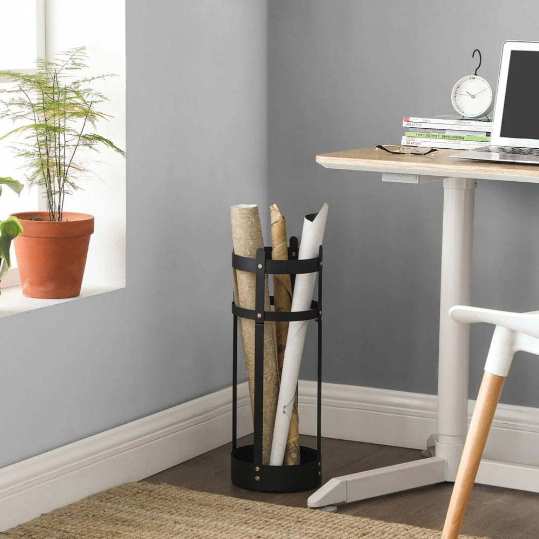 Steel Umbrella Holder Stand With Drip Tray & Hooks Round Rack – product view 3 | Ridgefield Furniture
