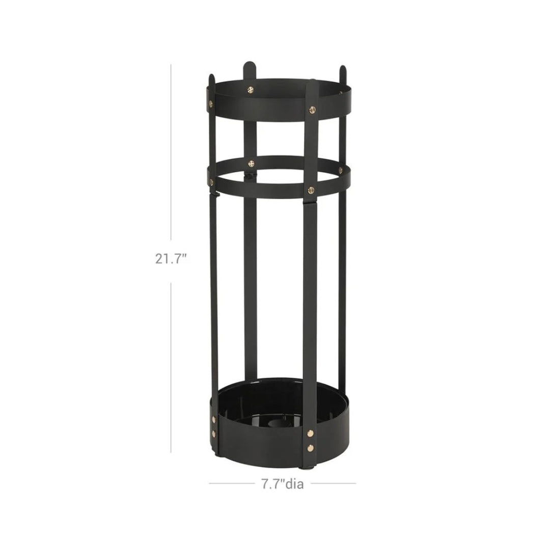 Steel Umbrella Holder Stand With Drip Tray & Hooks Round Rack – product view 7 | Ridgefield Furniture