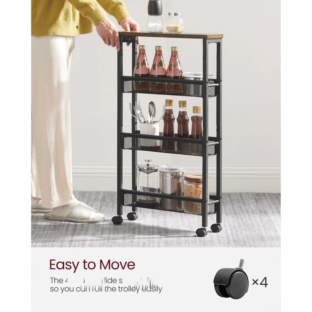 4 Tier Slim Rolling Storage Cart Narrow Utility Shelf – product view 9 | Ridgefield Furniture