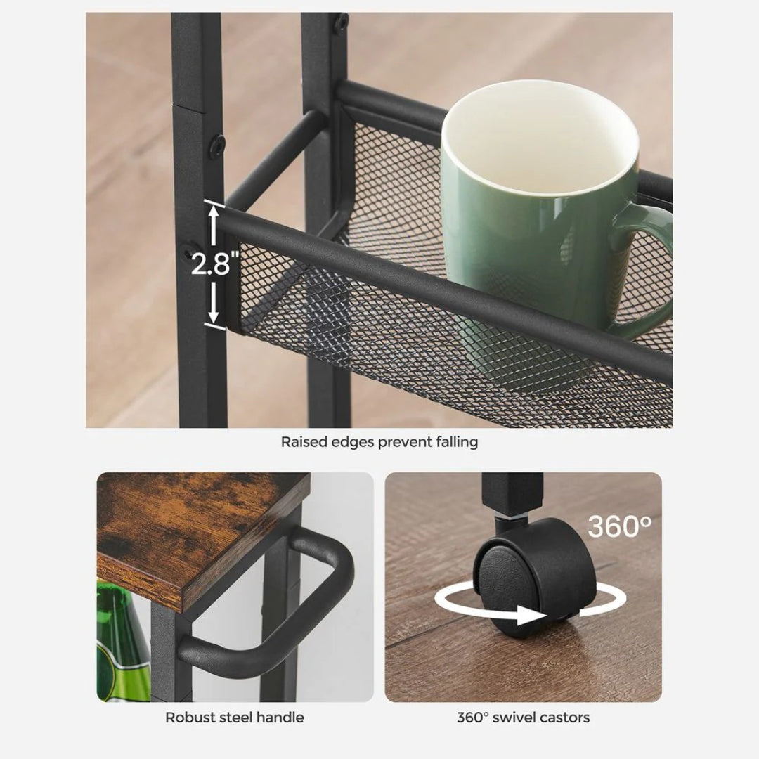 4 Tier Slim Rolling Storage Cart Narrow Utility Shelf – product view 13 | Ridgefield Furniture