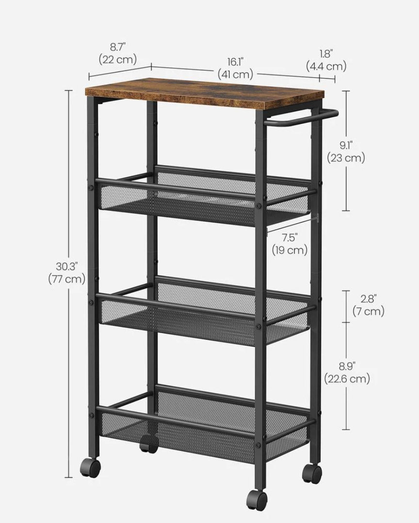 4 Tier Slim Rolling Storage Cart Narrow Utility Shelf – product view 15 | Ridgefield Furniture