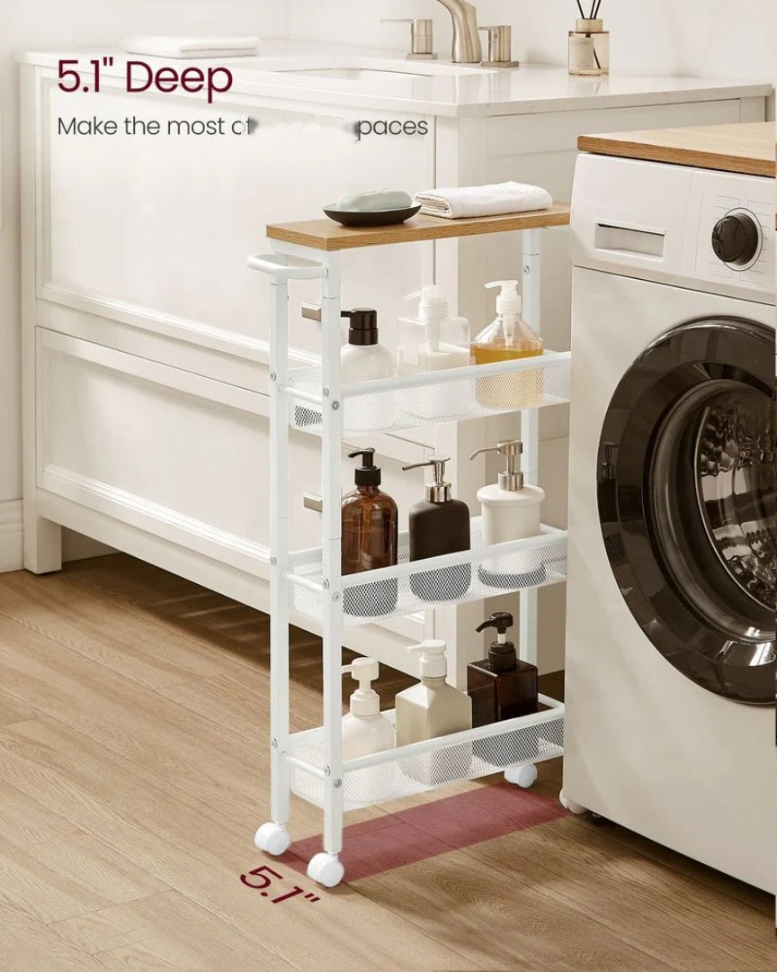 4 Tier Slim Rolling Storage Cart Narrow Utility Shelf – product view 17 | Ridgefield Furniture
